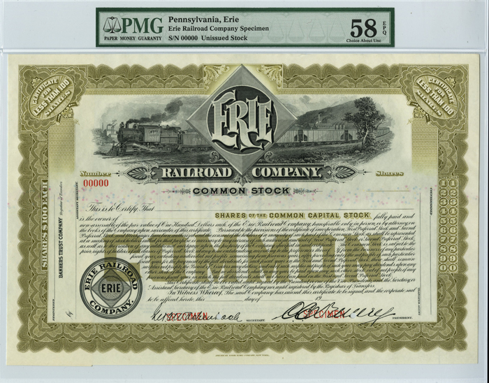 Erie Railroad Co. - Specimen Railway Stock Certificate